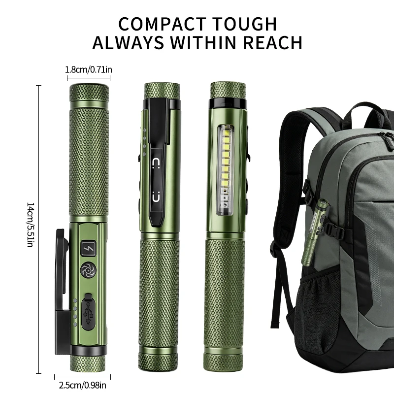 Portable Magnetic LED Pen Clip Light Type-C Charging Multi Light Source Super Bright Flashlight for Outdoor Repair Work