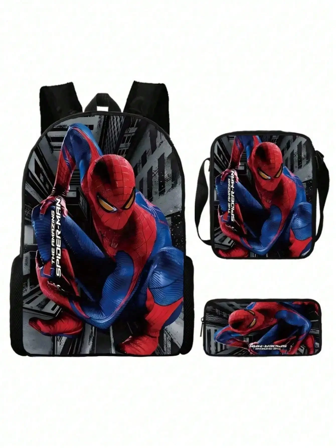 MINISO Disney Spider-Man bedrukte rugzak, schooltas + potloodtas + crossbodytas driedelige set, studentenrugzak met grote capaciteit