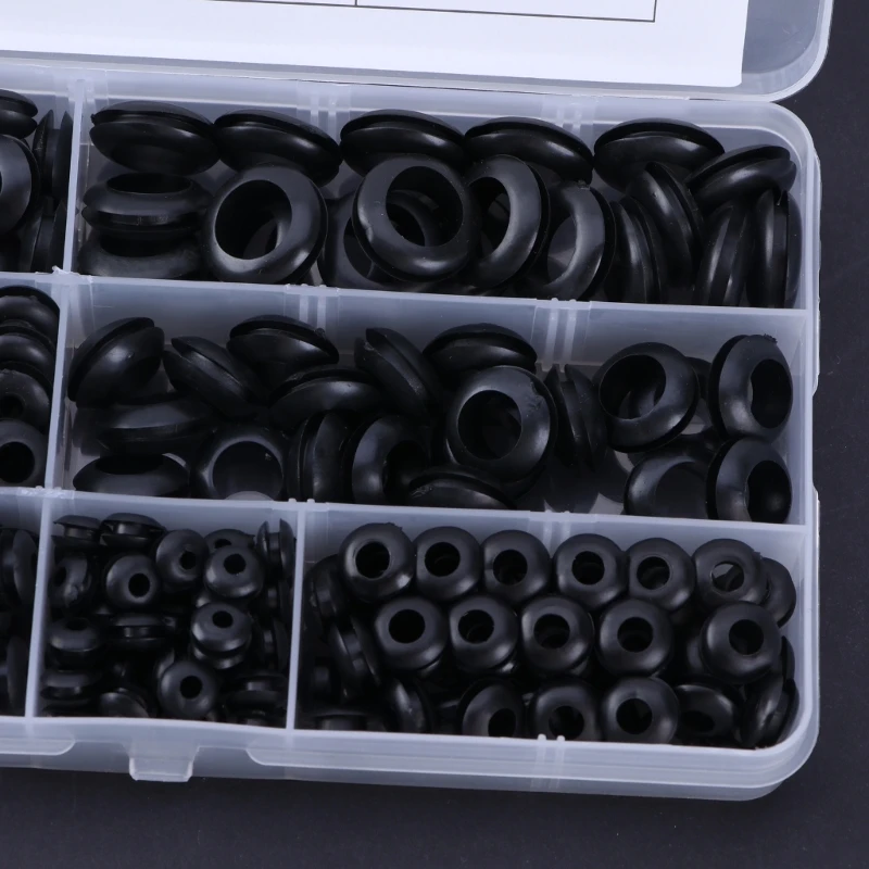 260pcs Essential Rubber Wire Bushing Set Rubber Wire Sleeve Assortment Sealing Rings set Perfect for Cable Managements