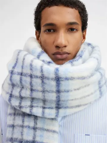 Écharpe en cachemire chaud pour femme, châle extérieur, encolure en laine mélangée, motif bleu et blanc, nouveau, hiver, 2024