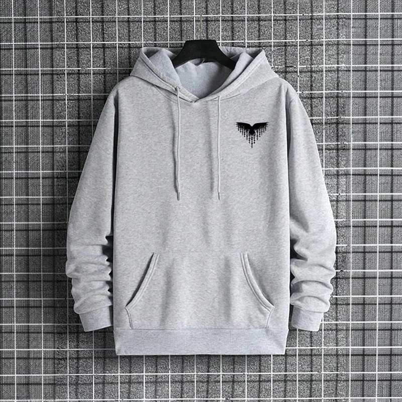 Raven Print Men's Hoodie Fall Winter High Grade Warm Sweatshirt Male Daily Casual Fashion Pullover Outdoor Gym Fitness Sport Top