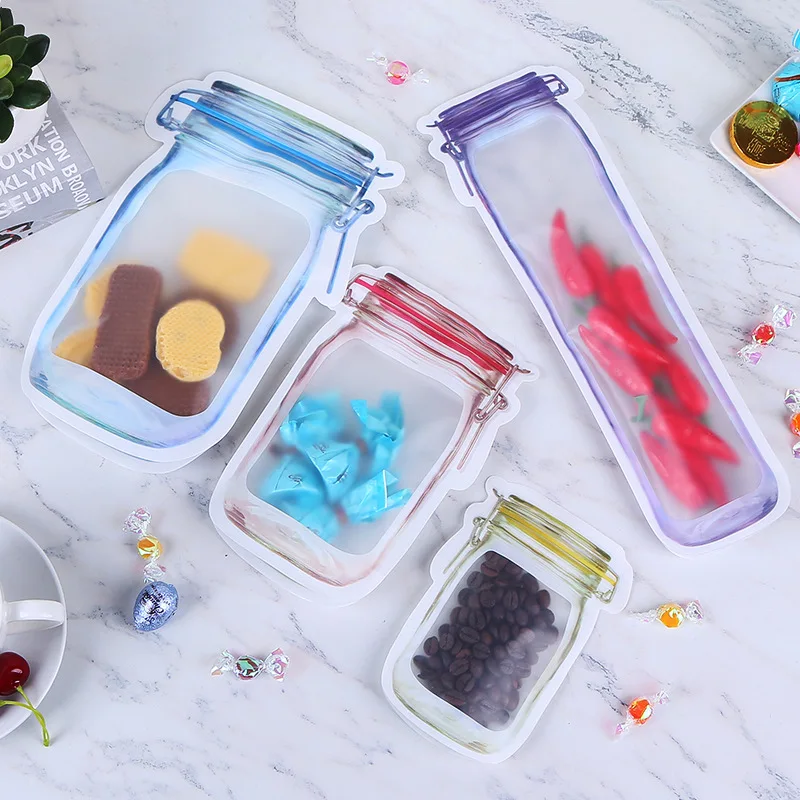 500Pcs Portable Mason Jar Bags Reusable Seal Food Saver Storage Bags Organizer Nuts Candy Cookies Snack Sandwich Ziplock Bags