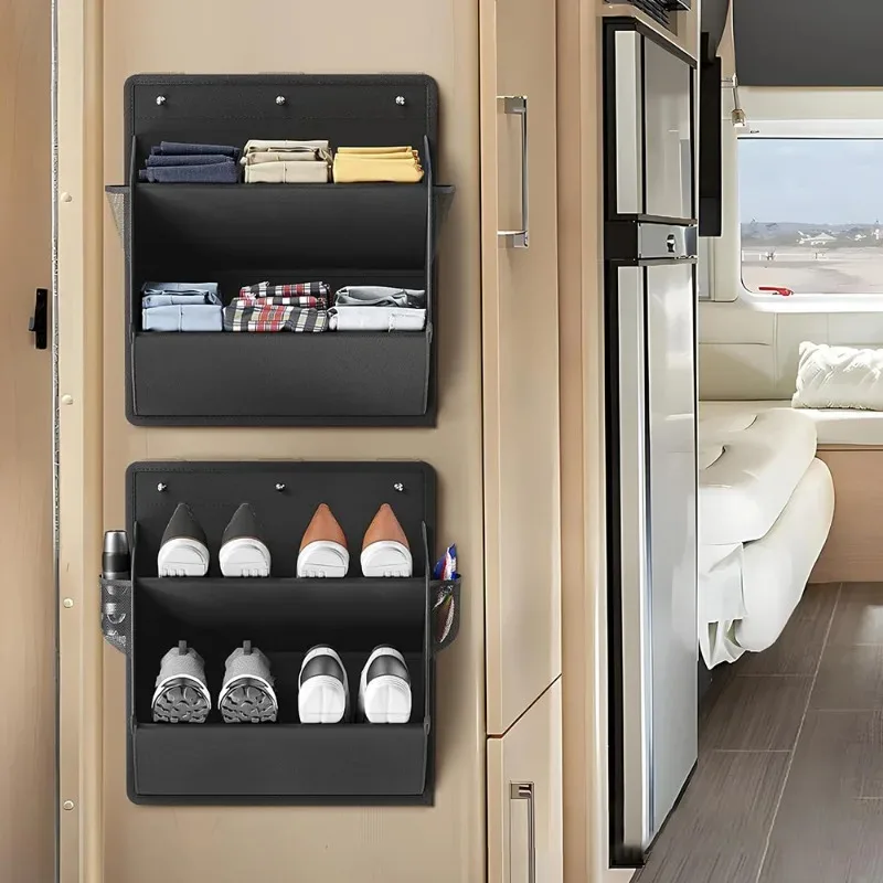 

1 RV shoe rack with adhesive tape door, equipped with large deep pockets, suitable for families and campers to use