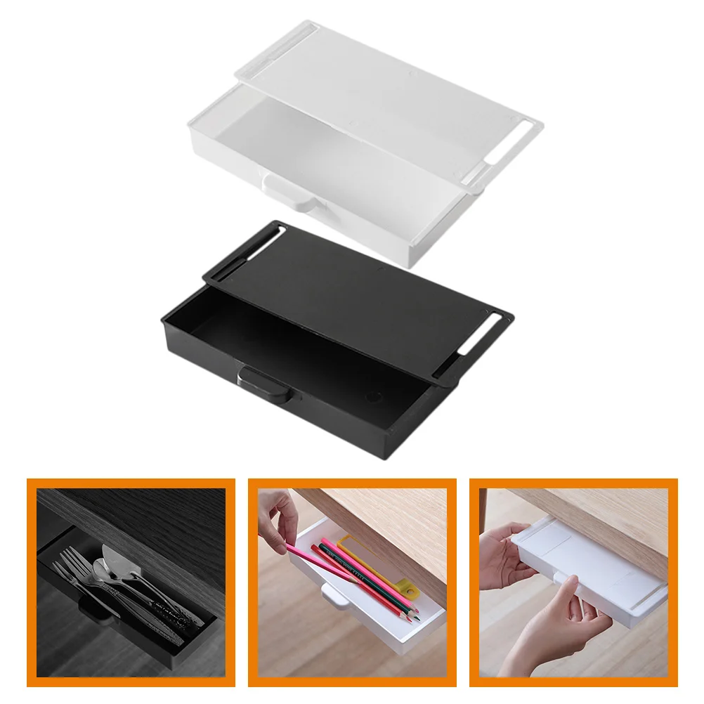 2 Pcs Punch Free Storage Box Desk Accessories Organizer Drawers Pencil Abs under Office Undershelf Organizers