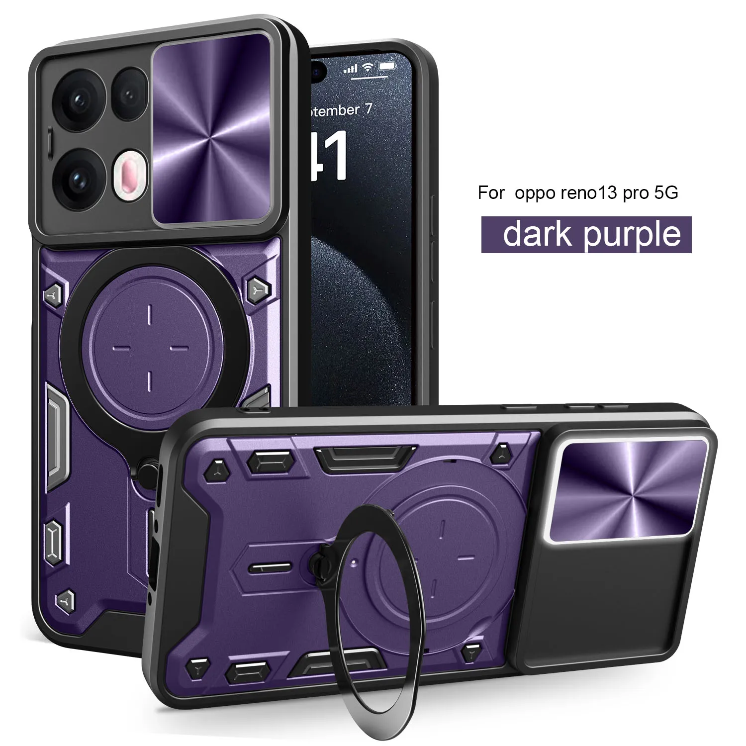 For OPPO Reno13 Pro Phone Case OPPO Reno13Pro 5G Case Heavy Duty Rugged Armor Magnetic Bracket CaseSlide Camera Protection Cover