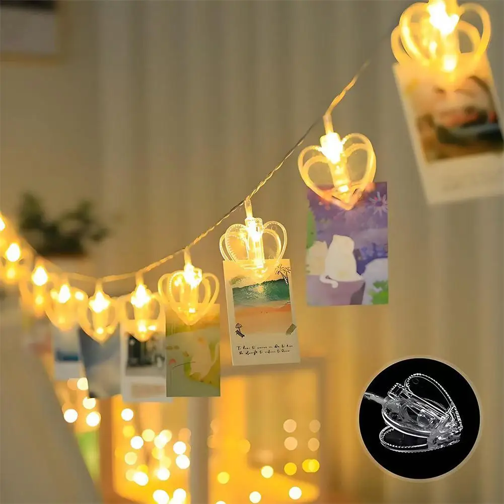 1.5 متر صندوق بطارية Led على شكل قلب سلسلة إضاءة بمشبك ، باستثناء البطارية ، تستخدم للحفلات ، غرفة النوم ، عنبر ، ديكور الزفاف