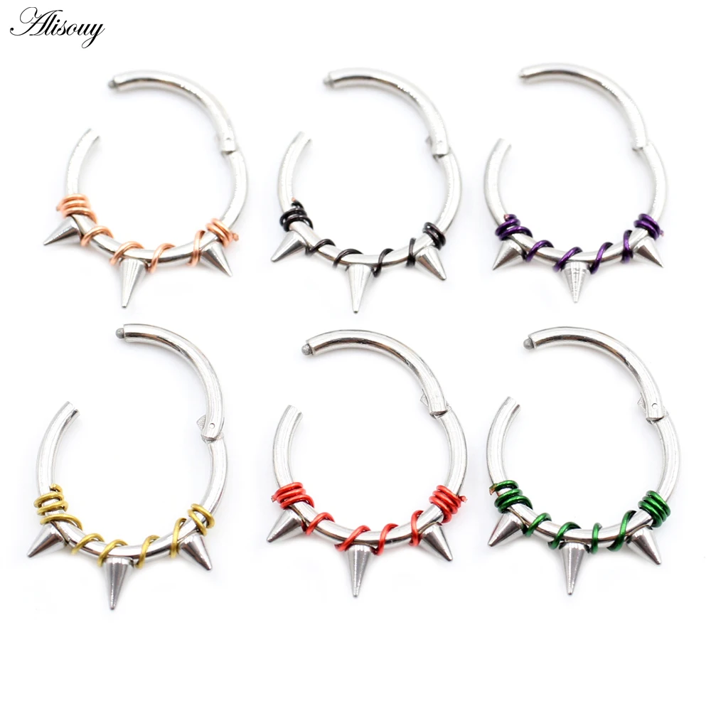 Alisouy 1PC Stainless Steel Twist Wire Hinged Clicker Nose Hoop Rings Ear Cartilage Tragus Daith Septum Body Piercing Jewelry