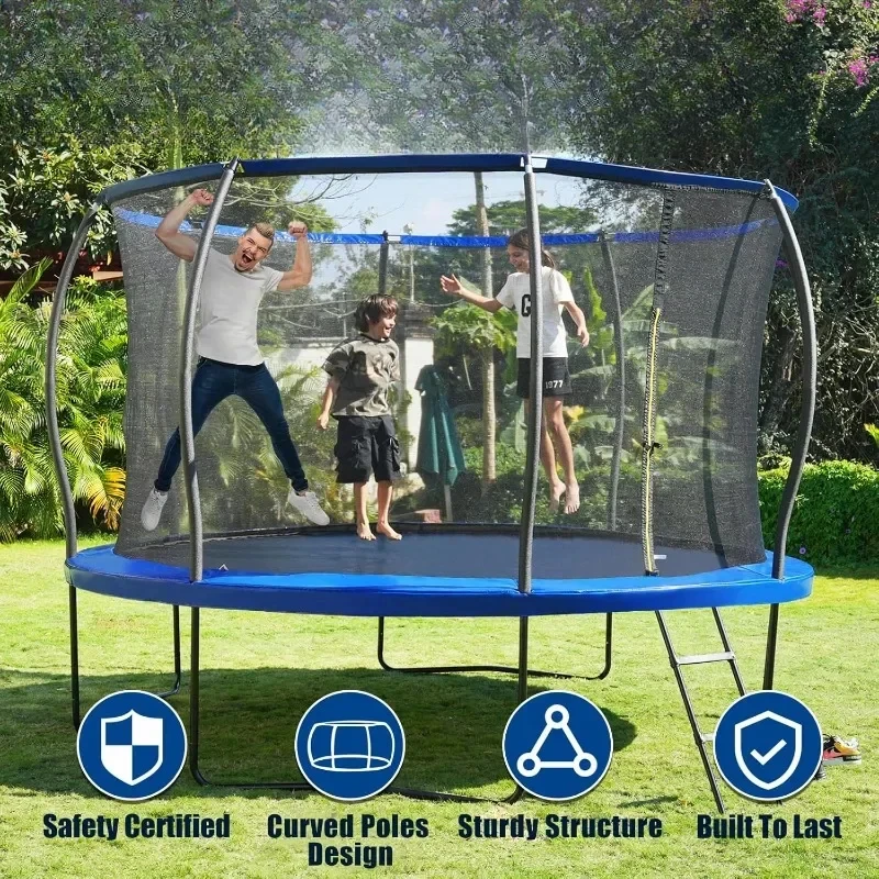 Trampoline with safety fence and ladder