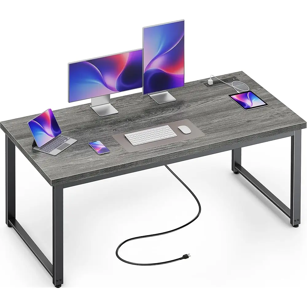 

Стол 55-ч с розетками, USB-C, более толстым и более толстым столом, прочные металлические трубки, компьютерный стол, сверхмощный офисный стол, работа