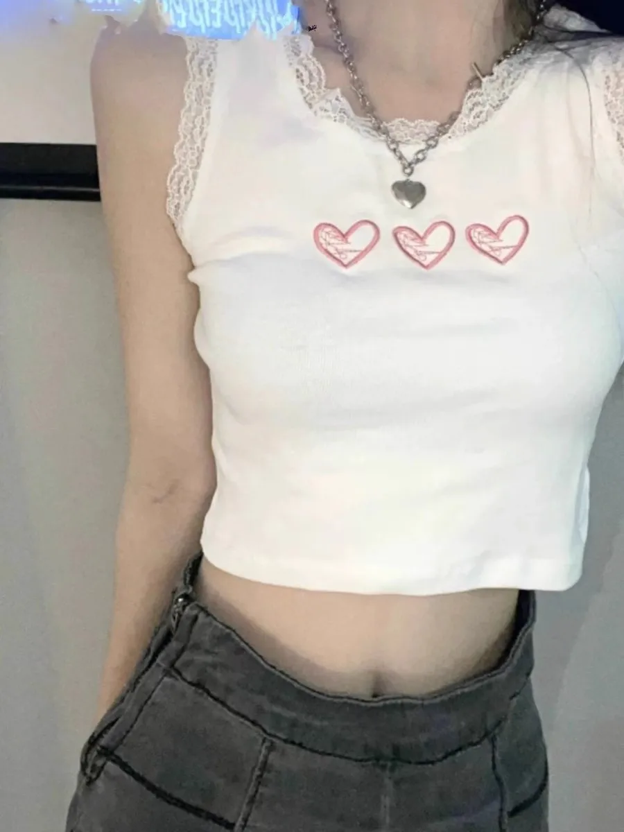 

Sweet And Spicy Heart Print Crop Top Women's Slim Fit Faionable Vest Strap Summer New Sle Trendy Hot Girl irt