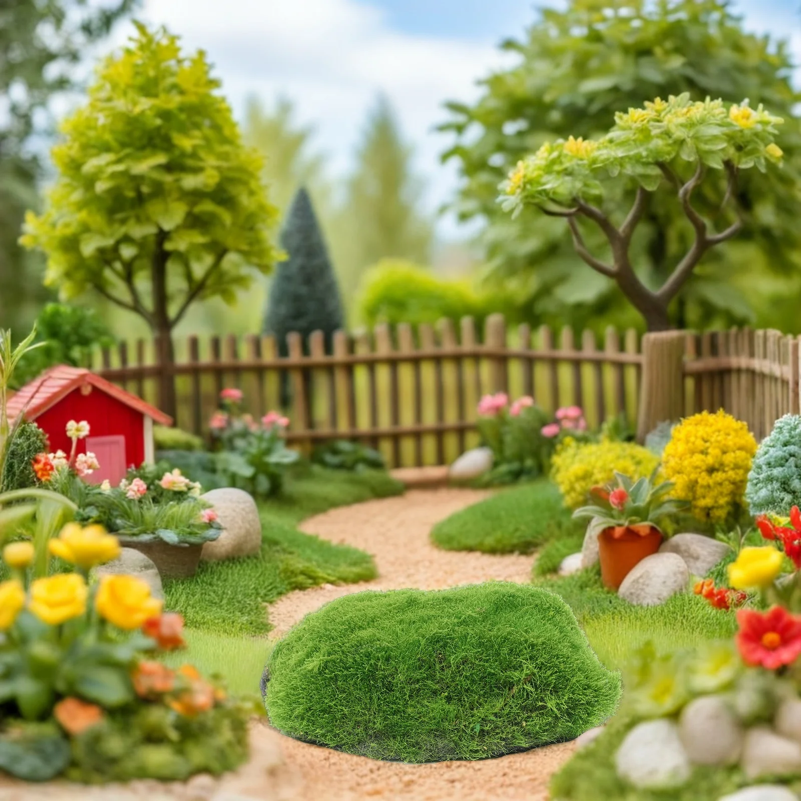 

4pcs Artificial Stones Faux Green Moss Covered Rocks For Indoor Decor Diy Micro Landscape Ornament Floral Arrangement Supplies