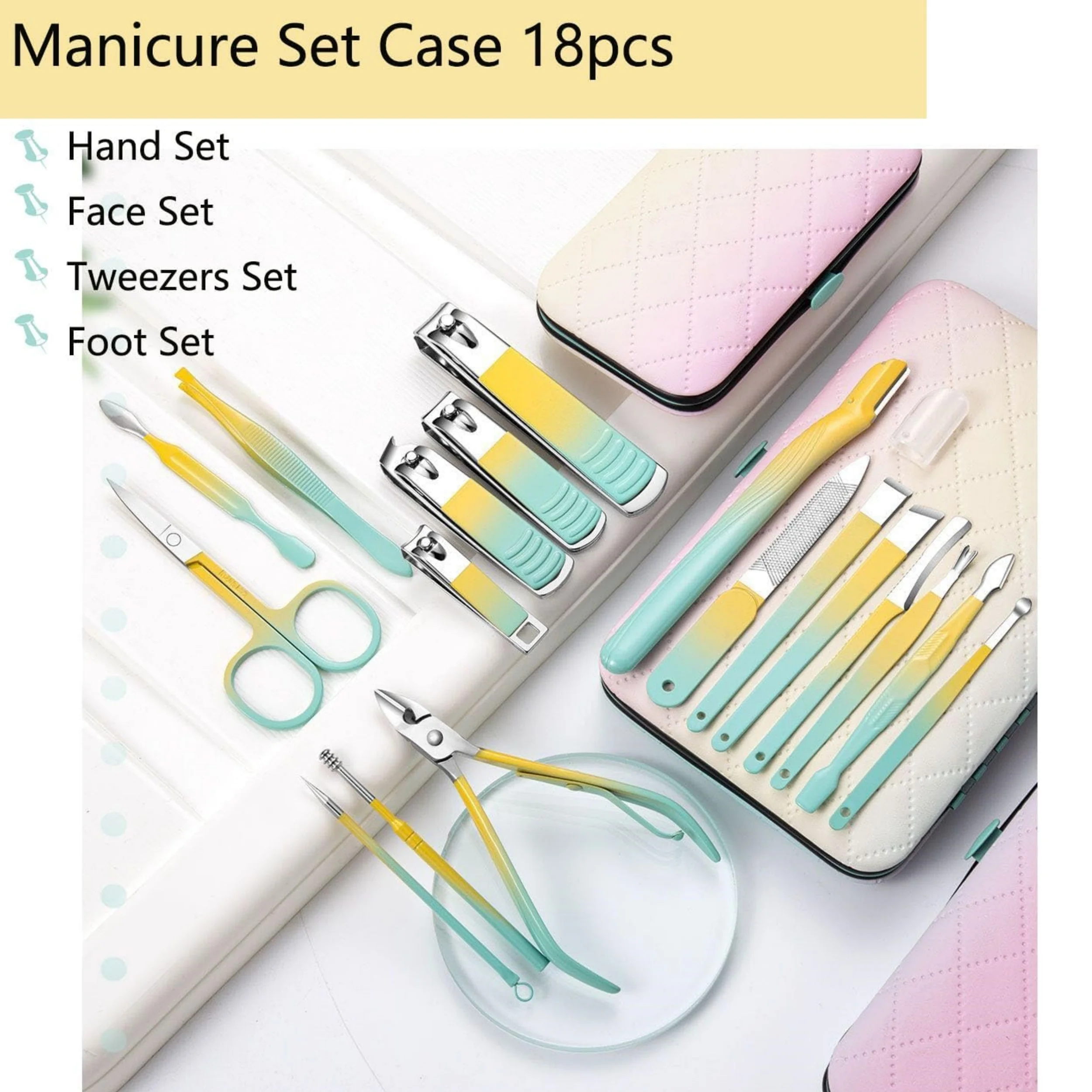 Ferramentas profissionais de cuidados com as unhas de aço inoxidável com estojo de viagem conjunto de manicure e pedicure de 18 peças para família