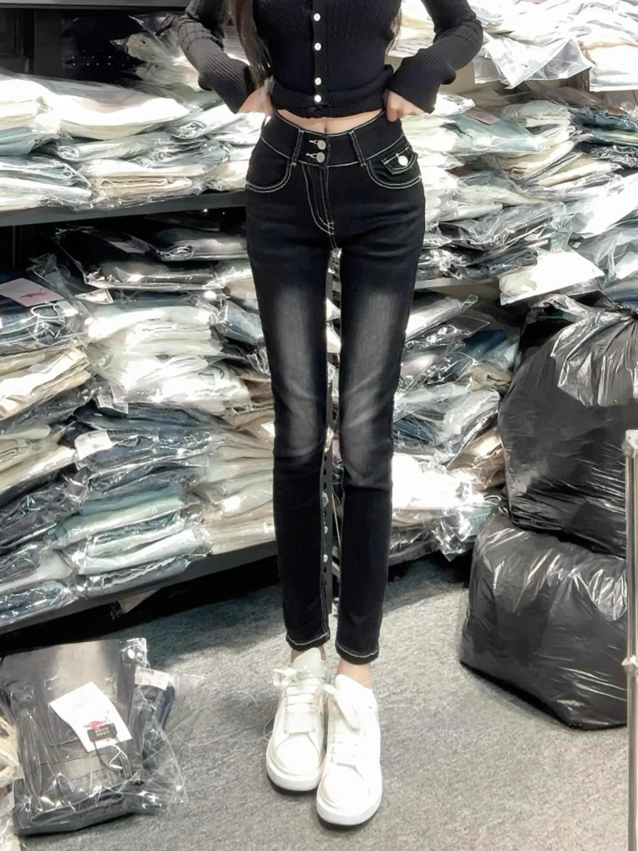 

High Waist Slim Fit Women's Jeans Retro Waed Denim Pants Korean Sle Butt Enhancing Cuffed Ankle Length Versatile Slimming
