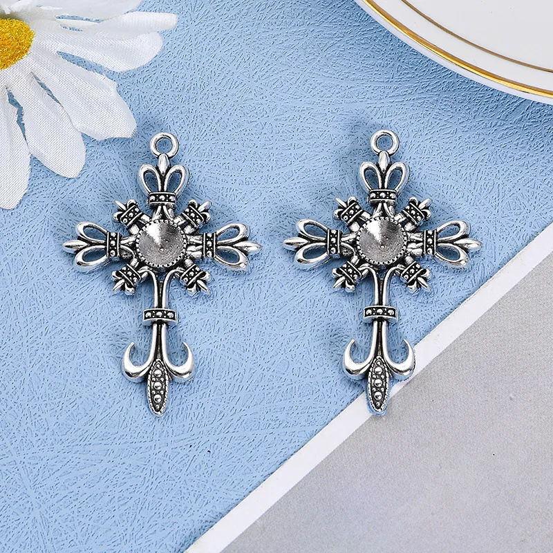 10pcs 35x53mm Gothic Punk Cross Crystal Charms   Alloy fitting pendant for Necklace earrings diy Jewelry Crafts Making