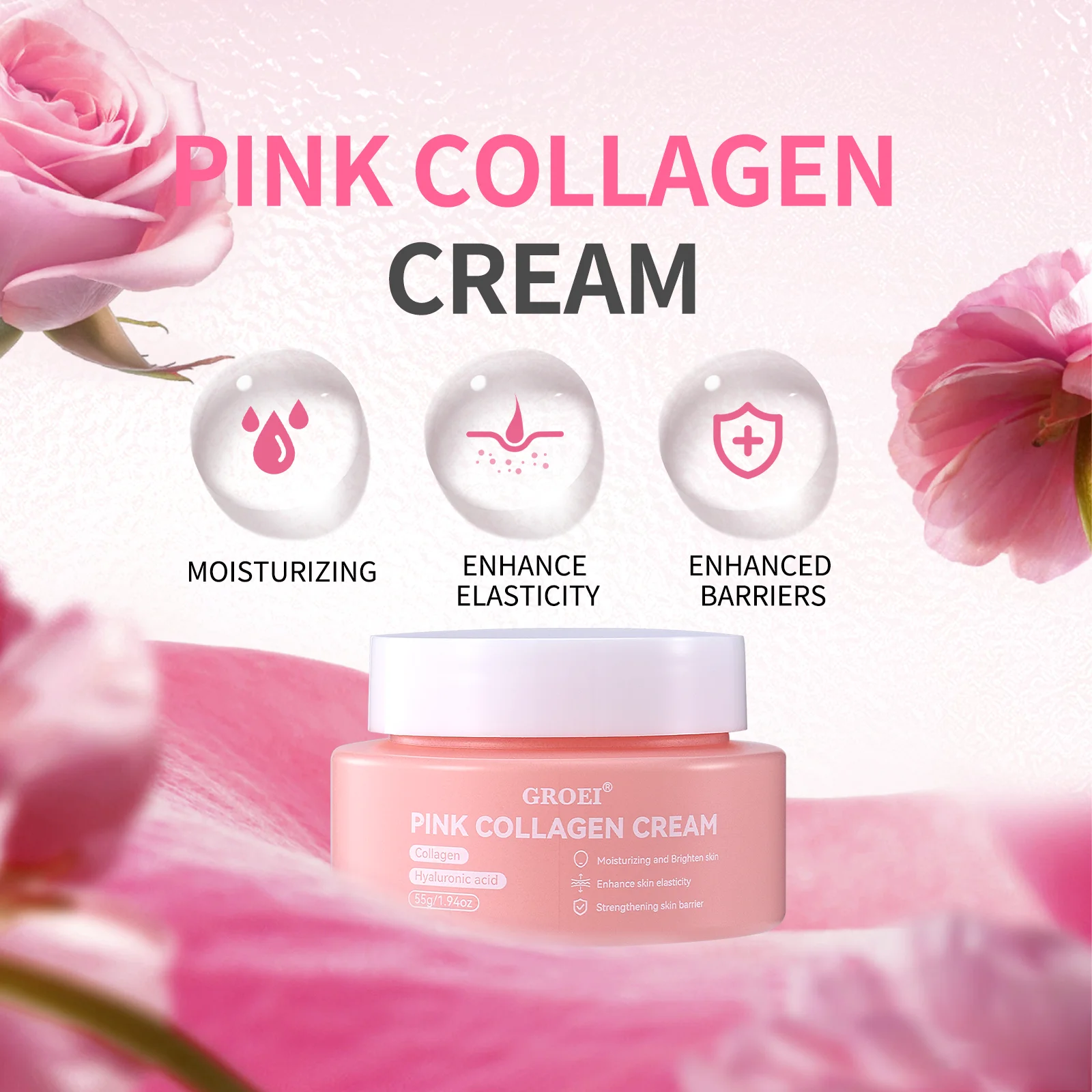 

Коллагеновый крем 55 г, осветляющий и увлажняющий, повышающий эластичность и барьер кожи, легкий нежирный крем для лица с гиалуроновой кислотой