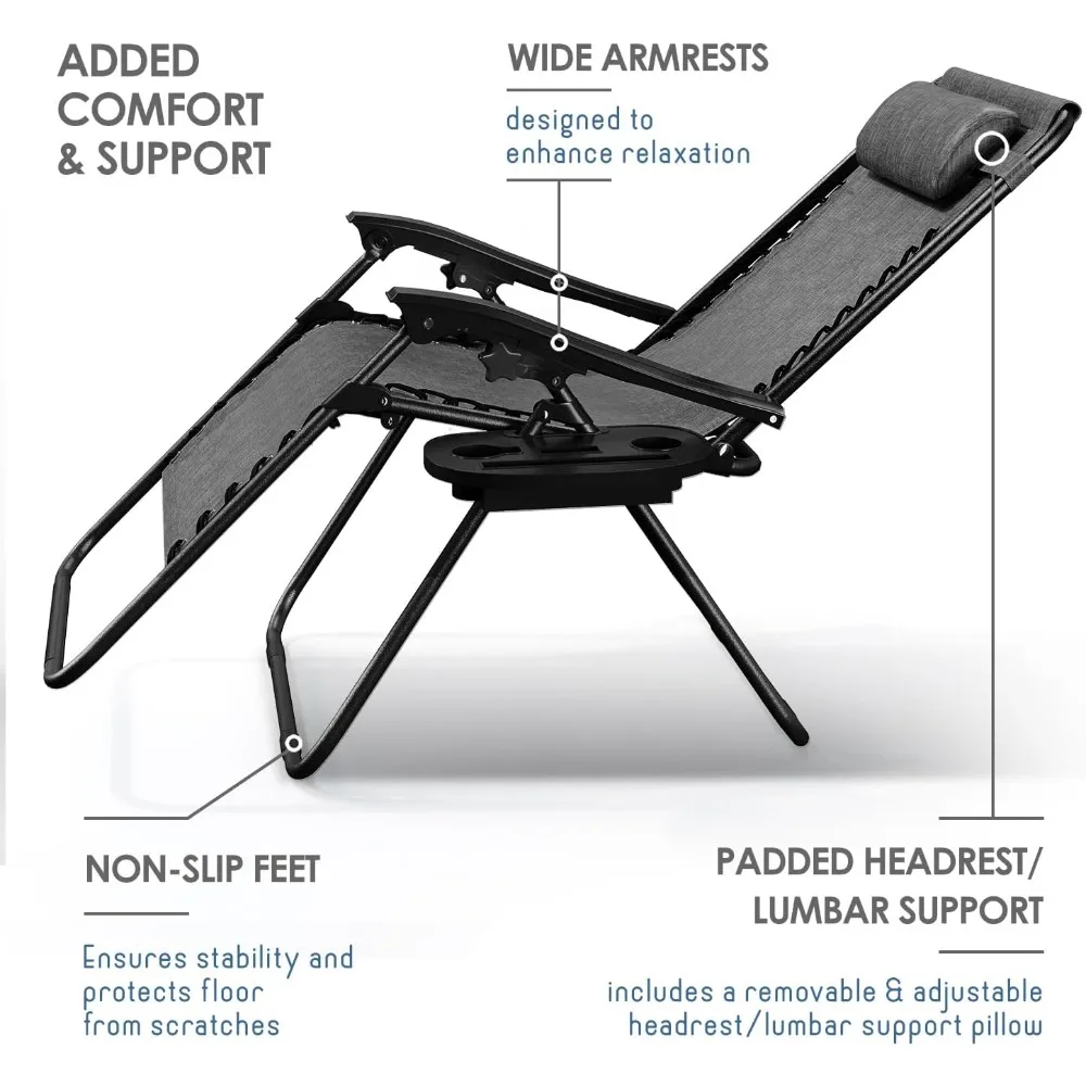 كرسي صالة بدون جاذبية مع وسائد وحامل أكواب، كرسي تخييم خارجي قابل للتعديل شبكي فولاذي للشاطئ والساحة #6