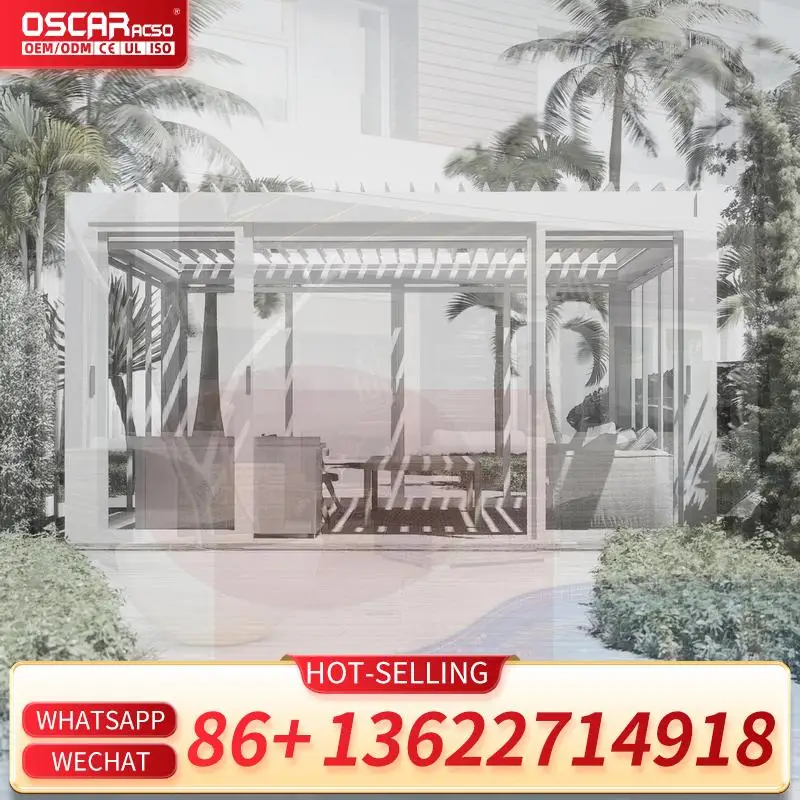 

Motorised 12x18 Awning Arch Aluminium Windproof Mesh Multifunctional Gazebos for Garden Patio Beach pergola