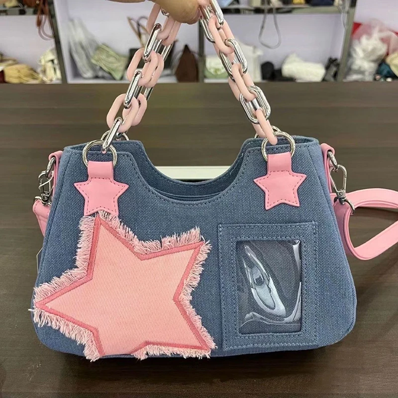 Jeansowe damskie torby na zakupy duża pojemność designerska torba Hobo na ramię luksusowa damska torebka mała torebka Crossbody