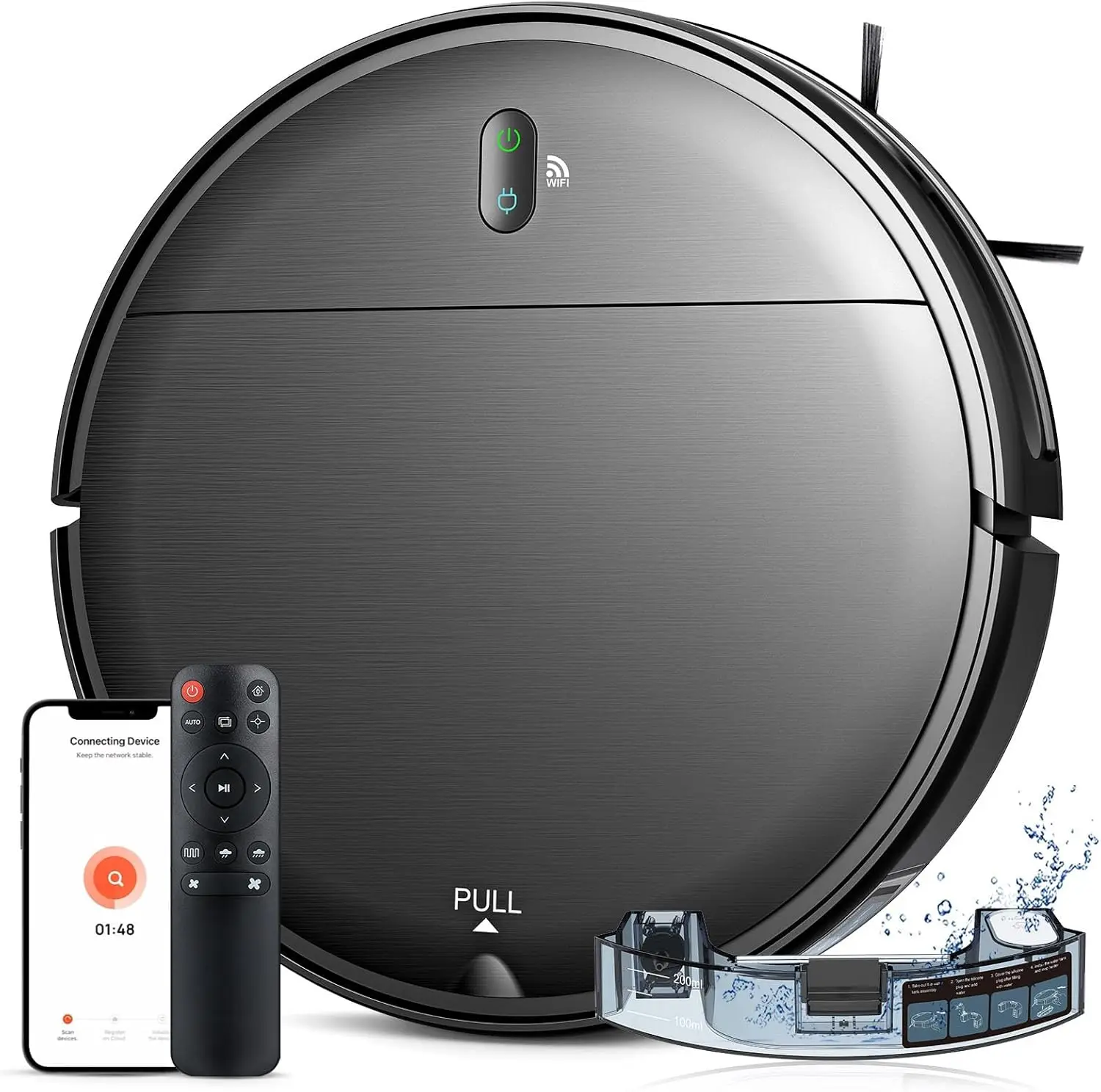 

2-in-1 Robot Vacuum Mop with Schedule, App/Alexa Control, 2300 Pa Suction, Slim Design, Long Runtime for Hard Floors, Pet