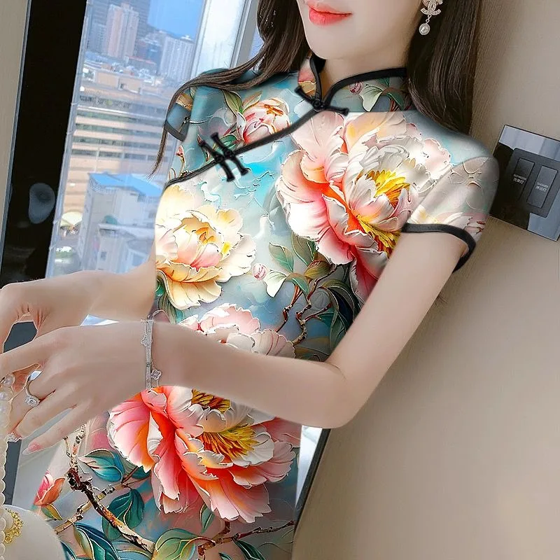 

2024 New Summer China Improved Cheongsam Skirt Temperament Printing Young Fresh Elegant and Noble National Tide Skirt