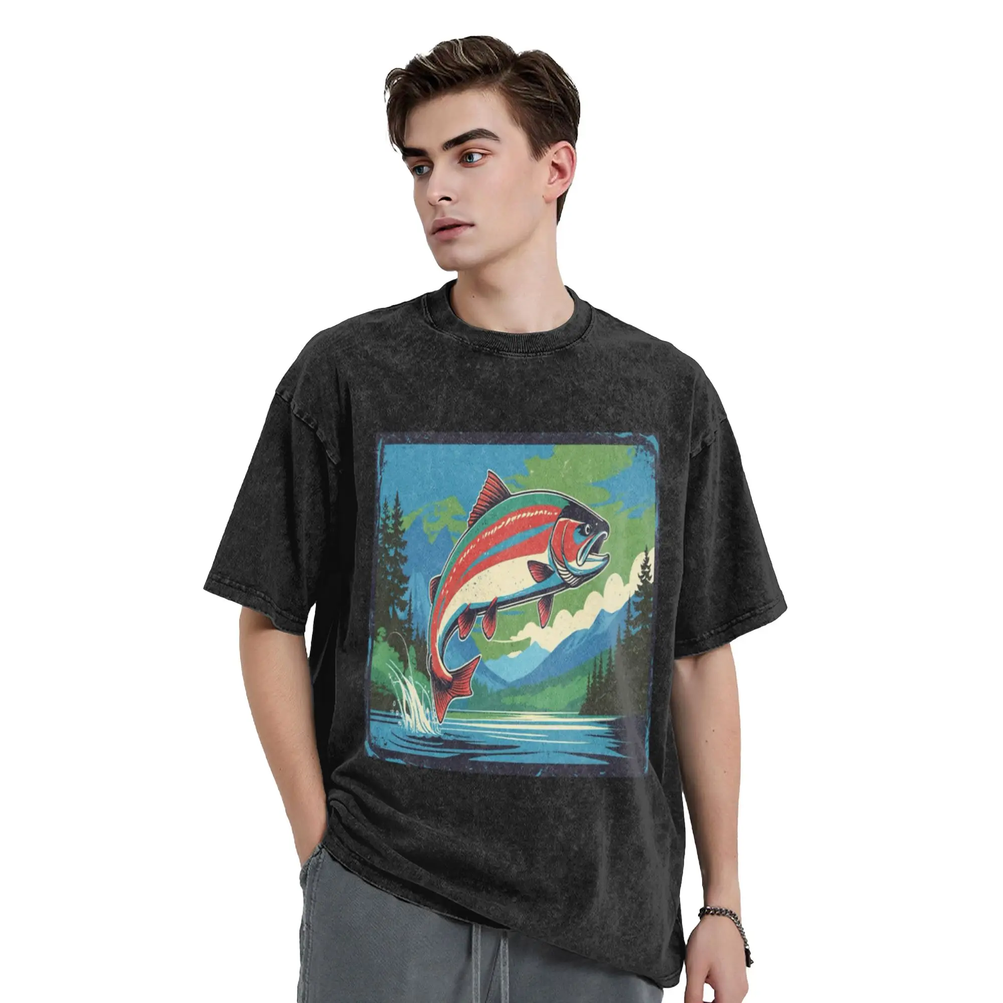 Fishing - meditation Unique Chic A Washed T Shirt Men's Women's Oversized Cotton Tees Tops