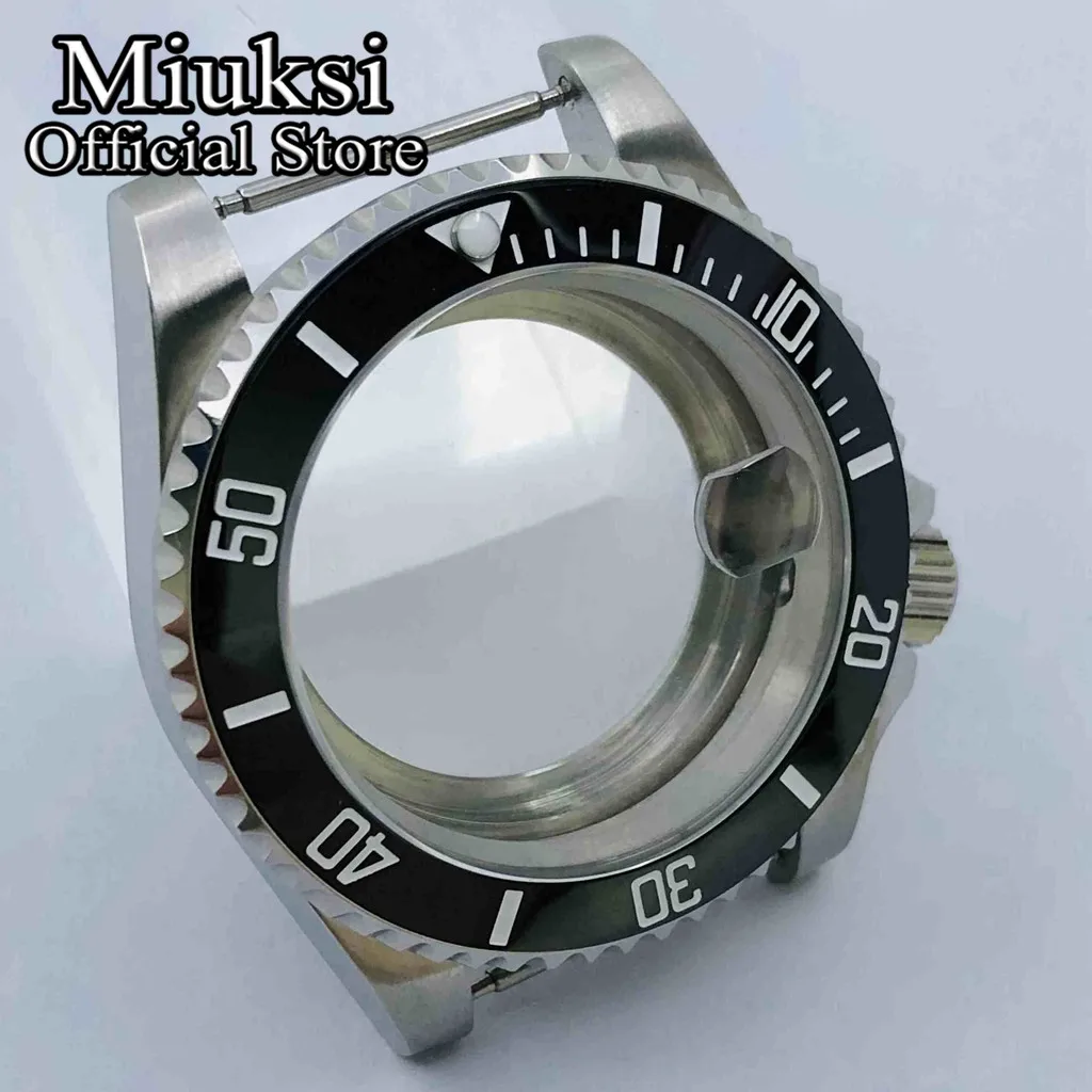 Miuksi 40mm silver sterile watch case ceramic/titanium bezel sapphire glass fit NH35 NH36 ETA2824 PT5000 movement