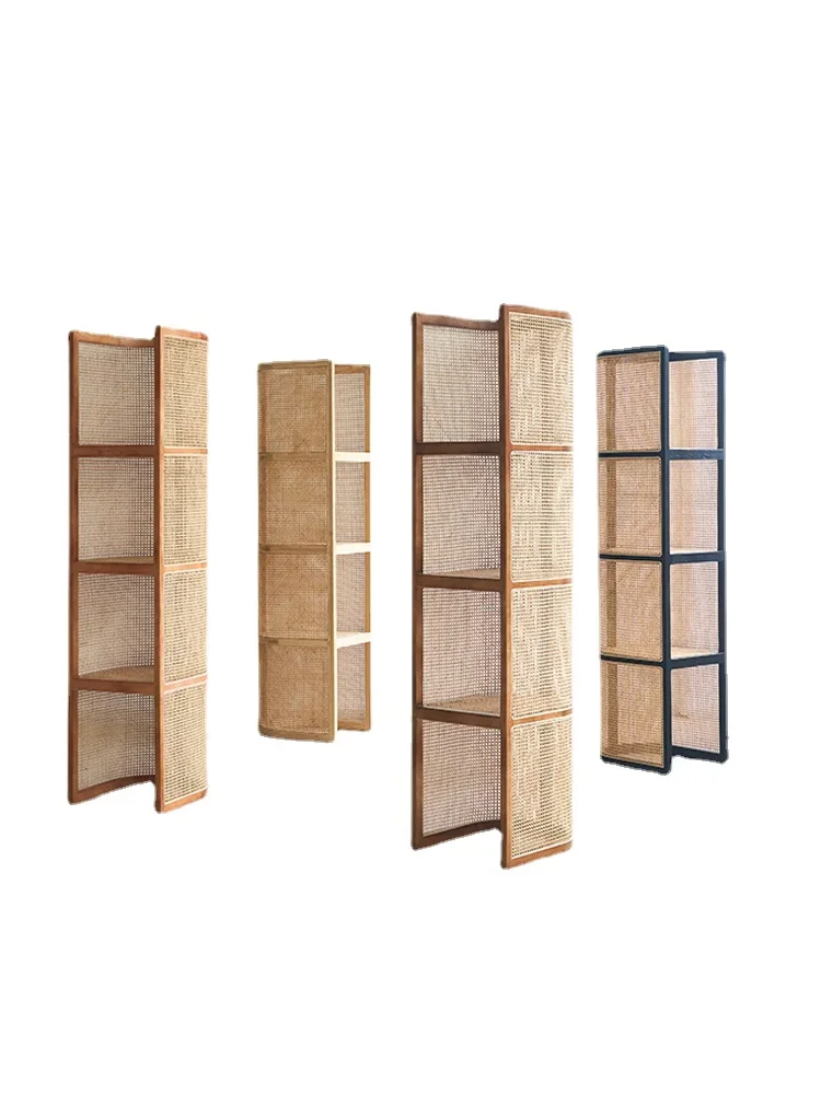 

Wyj Rattan Storage Rack Vintage Partition Floor Bookshelf Indoor Home Multi-Layer Storage Rack