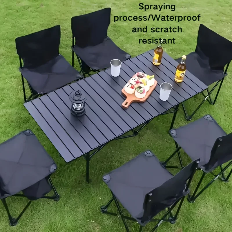 Folding Lightweight, Black Camping Table, 4-6 Person Portable Rolling Aluminum Table with Outdoor