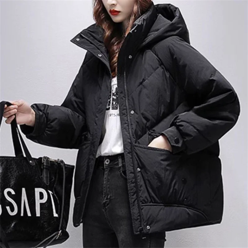 Manteau d'hiver en coton pour femme, veste courte en duvet de coton, édition coréenne, ample, épais, à capuche, coupe-vent, chaud, nouvelle collection 2025