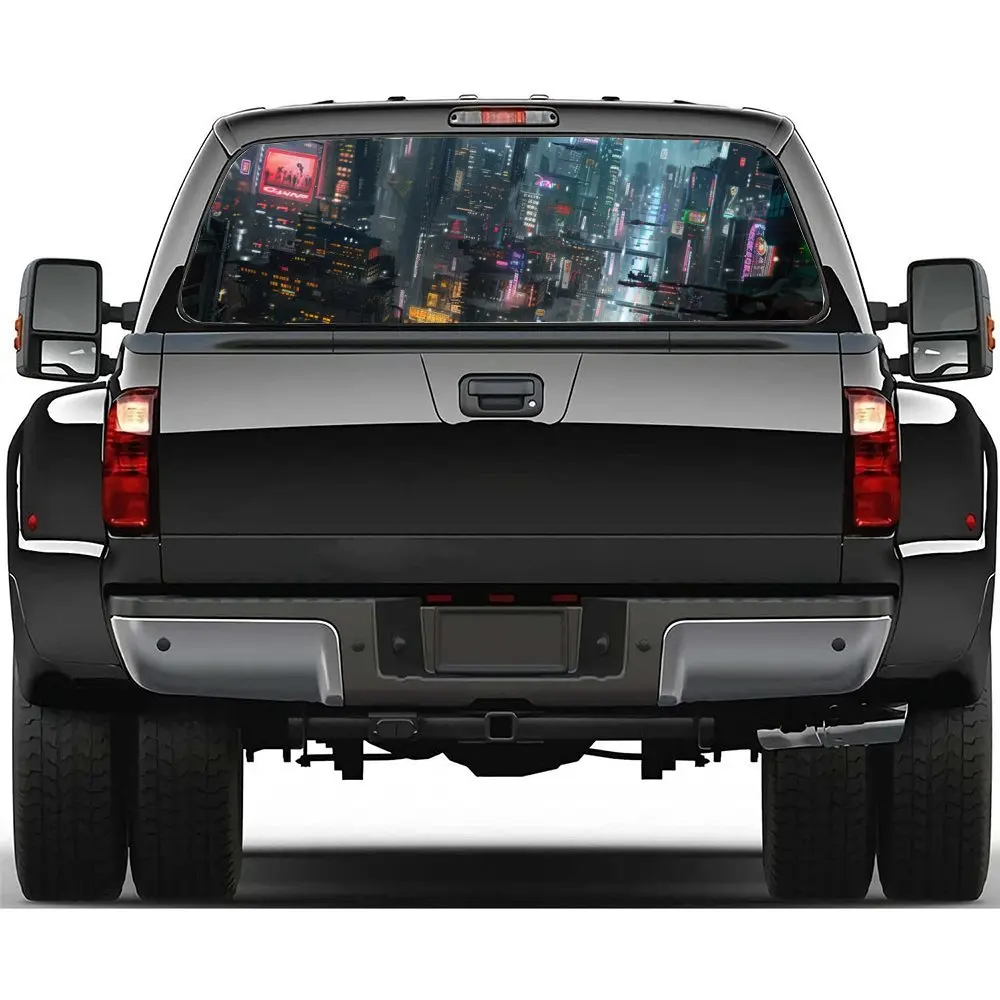 

Virtual City Psychedelic Scenery Car Rear Window Sticker, Suitable for Trucks and Cars, Car Vinyl Wraps Decal Decorative Gifts