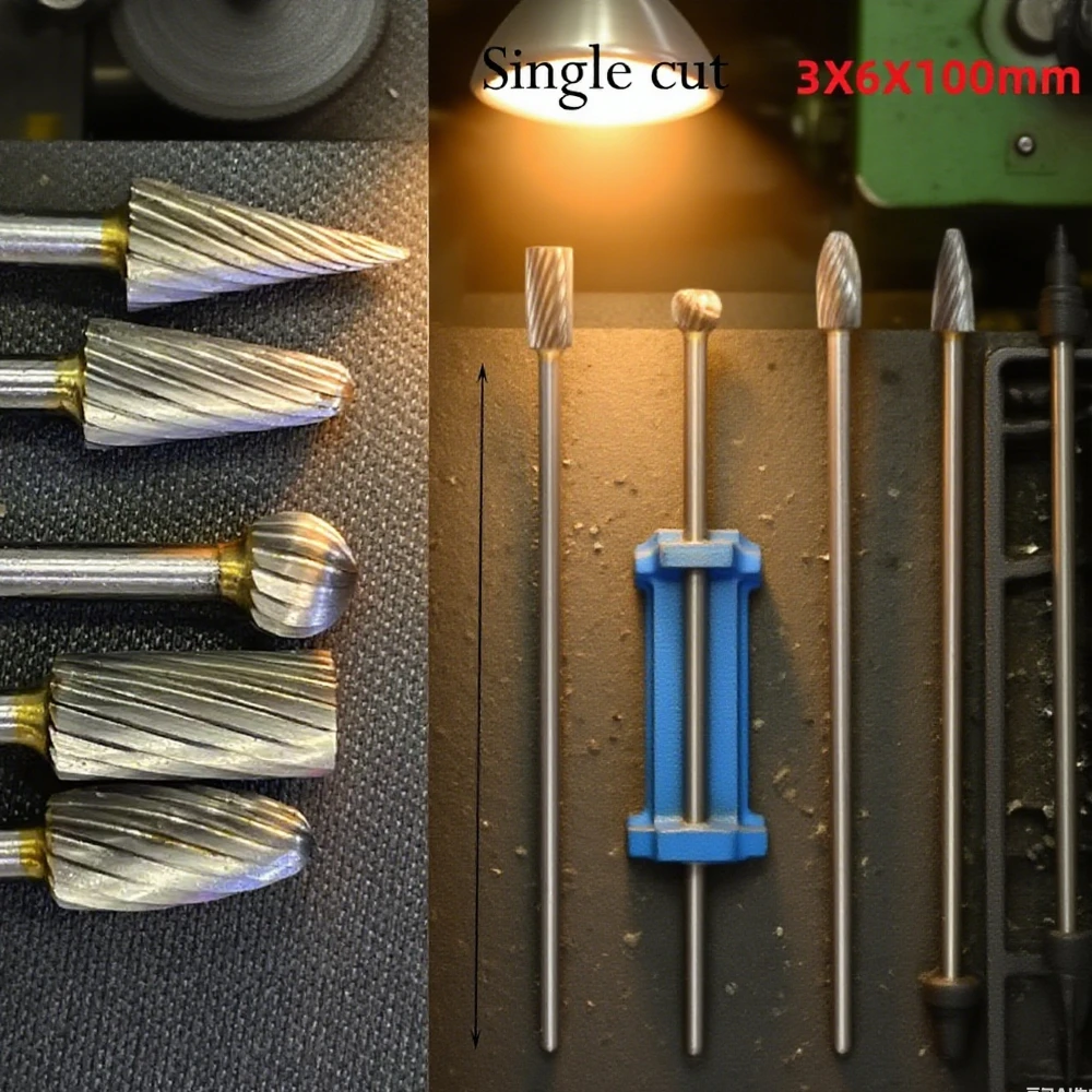 

5 шт. 3x6x100 мм длинные однотонные твердосплавные фрезы, набор вращающихся инструментов для металлообработки, изготовление инструментов, модель инженерной техники