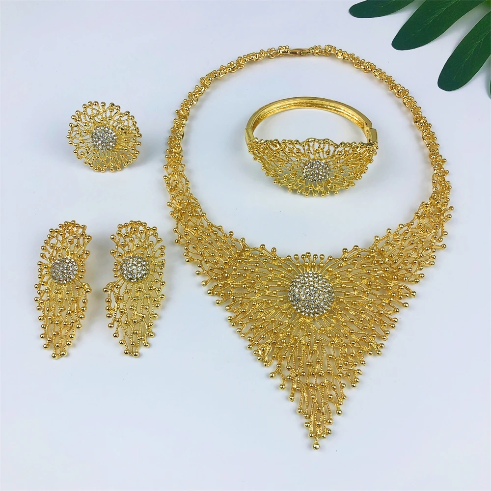 TITI Bohemia Trendy 18K Gold Plated Jewelry Set for Women Necklace Earrings Fashion Anniversary Party Dubai Bridal Wedding Gifts