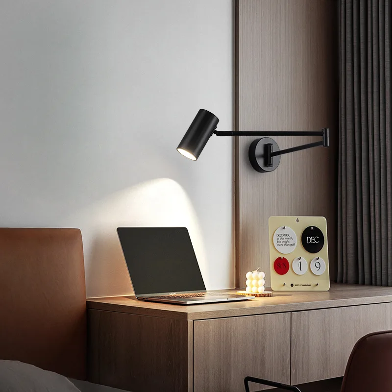 Postmodern Adjustable Swing Long Arm Wall Lamps Hotel Study Bedroom Headboard Reading Lighting Extendable Metal LED Wall Sconces