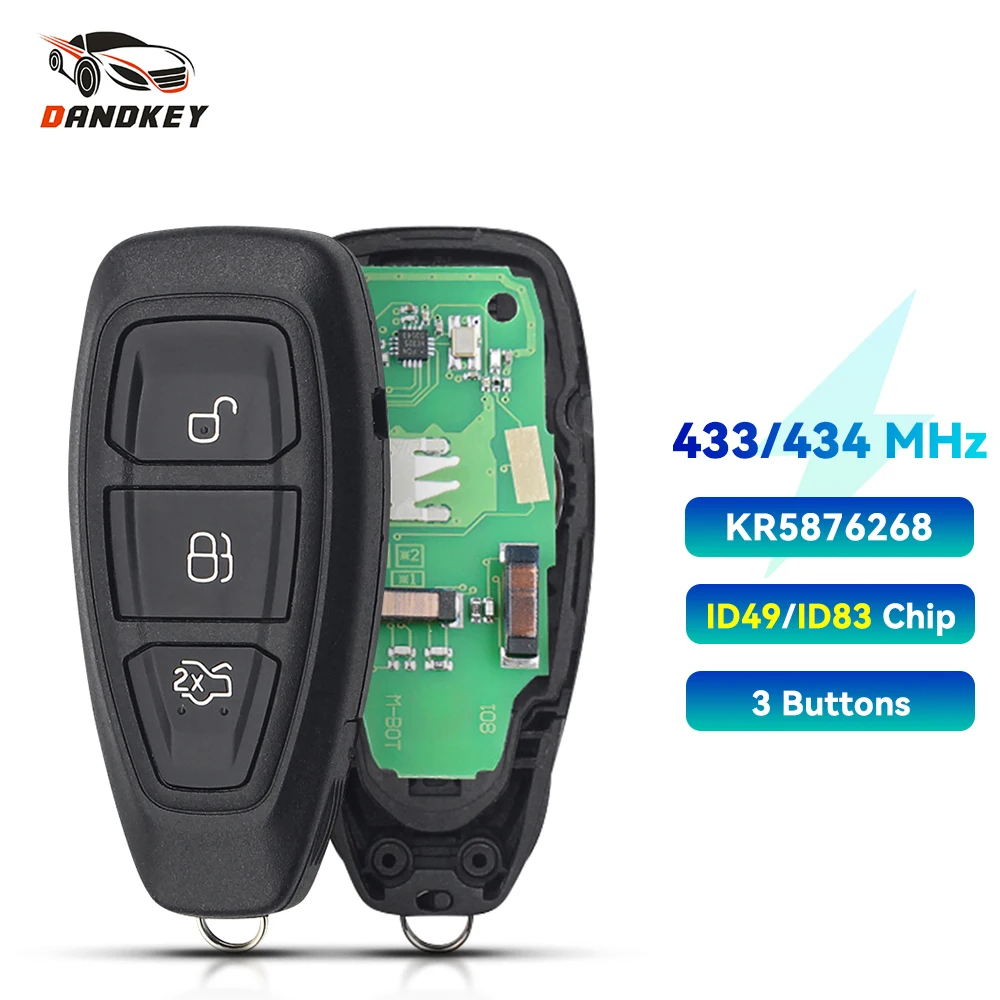 

Dandkey 3 Buttons Smart Remote Car Key 433MHz ID49-pcf7953 Chip for Ford Grand C-Max Focus Kuga Fiesta 2016+ KR5876268