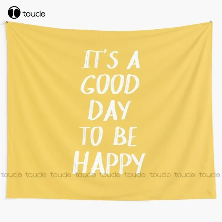 Это хороший день, чтобы быть счастливым в желтом гобелене, гобелен, настенный гобелен для гостиной, спальни, общежития, домашнего декора, подвесной настенный декор