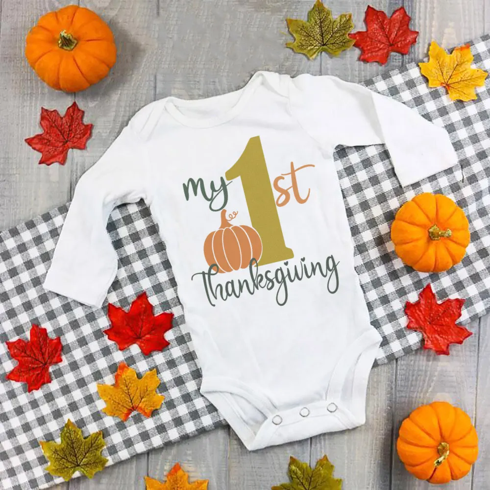 My 1st Thanksgiving Baby Bodysuit Pumpkin Printed Newborn Clothes Thanksgiving Party Infant Outfit Toddler Long Sleeve Romper