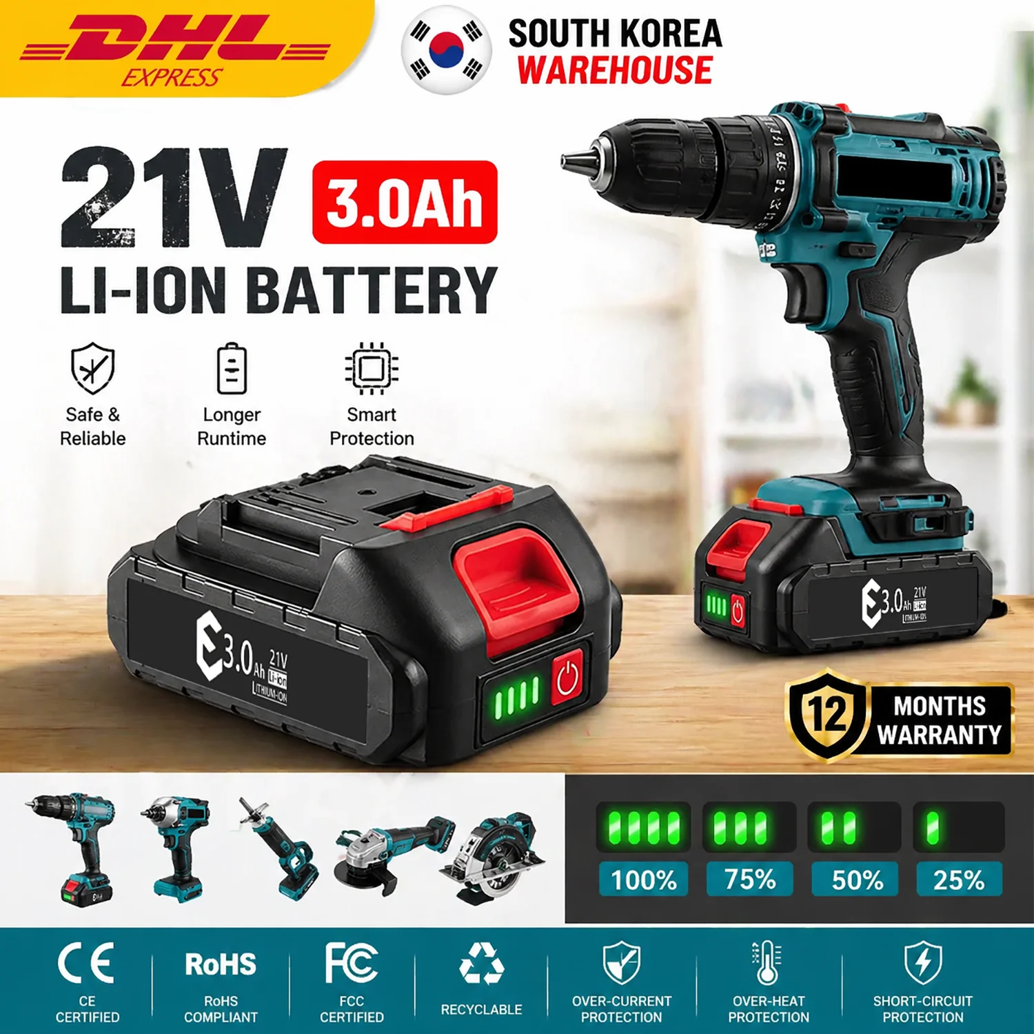 21V Large Capacity Rechargeable Lithium Ion Battery for Makita 18V 21V Cordless Electric Power Tools Replacement Battery