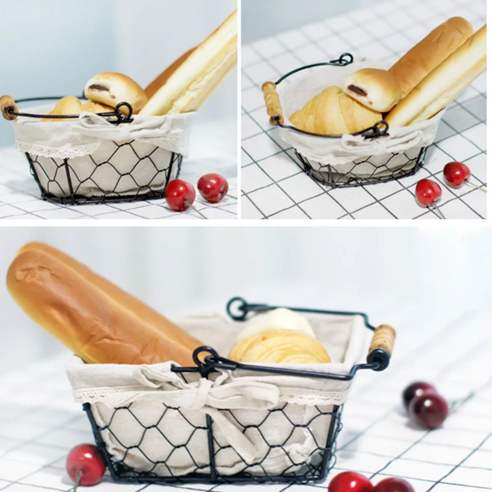 Vintage Wrought Iron ตะกร้าเก็บจับที่เก็บเครื่องครัวตะกร้าผลไม้ตะกร้าขนมปังเดสก์ท็อปตะกร้าองค์กร