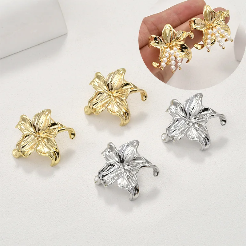 

Copper-plated 14k Gold Color Pearl Flower Stud Earrings DIY Handmade Ear Jewelry Temperament Earrings Accessories Material