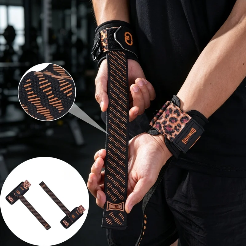 2 Pcs Lifting Wrist Straps with D Ring for Weightlifting & Gym Leopard Print Non-Slip Hand Grip Straps for Deadlifts, Pull Ups