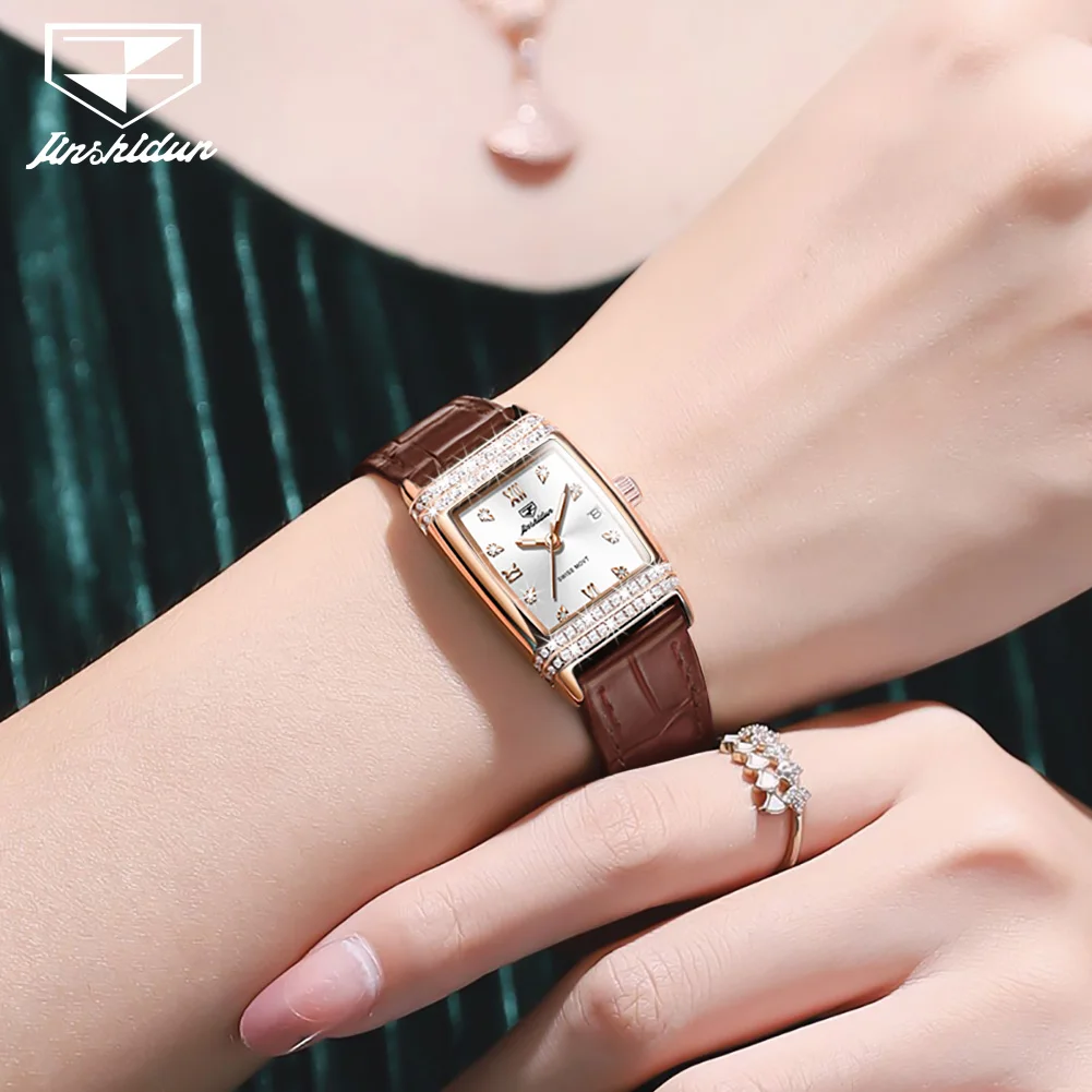 

JSDUN 2022 Square retro Set auger Watch for Women Luxury Brand Switzerland Made Quartz Wristwatch Leather Dress Ladies Watch