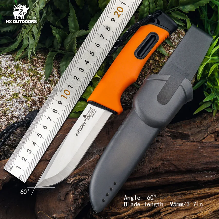 HX Outdoors cuchillo de supervivencia, cuchillo de caza, cuchillos de rescate tácticos para acampar, herramienta Edc, hoja 5CR15MOV, mango PP, envío