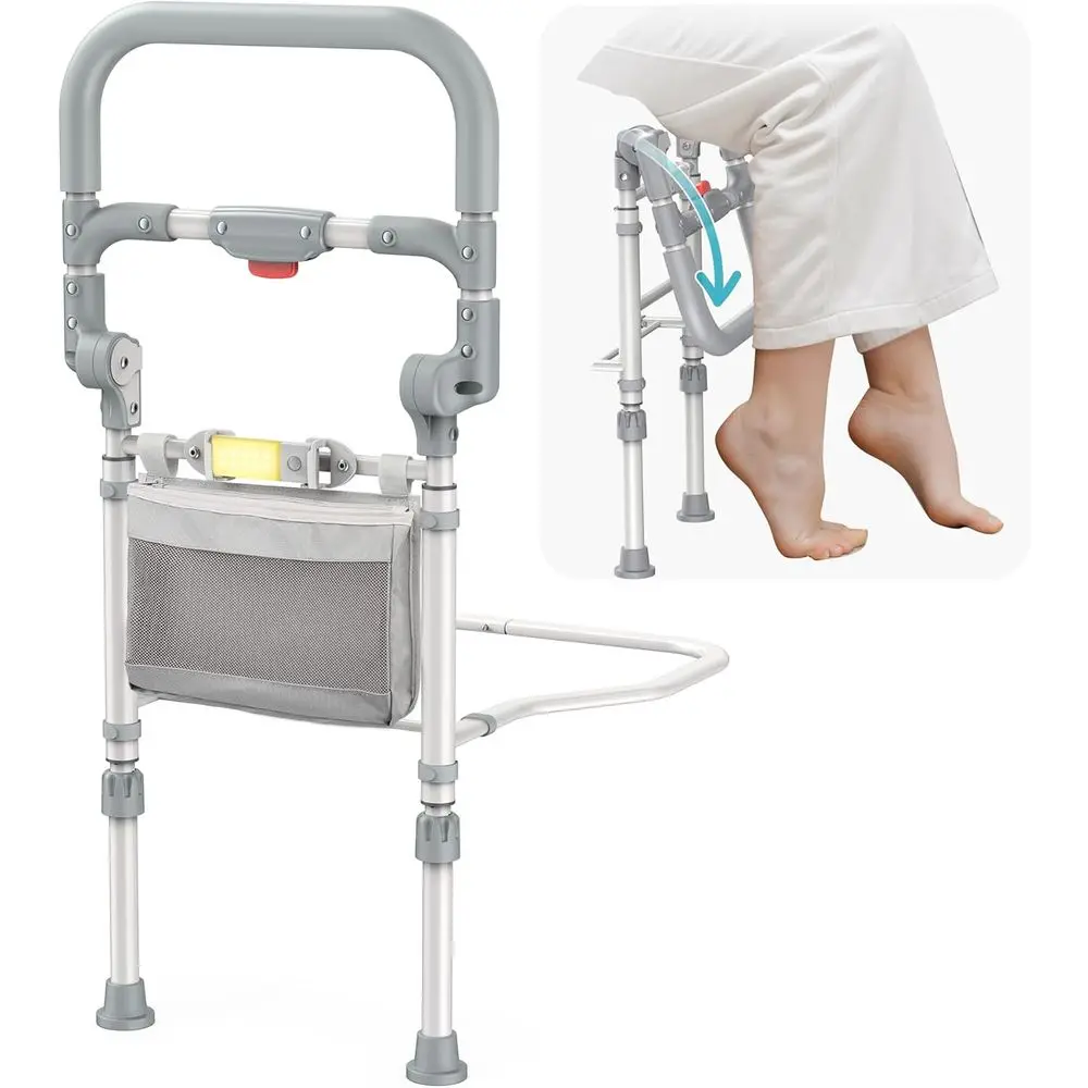 Bed Rails or Elderly Adults Saety oldable Bed Side Assist Rail or Seniwith Motion Sensor Light & Storage ket, Adjustable Height