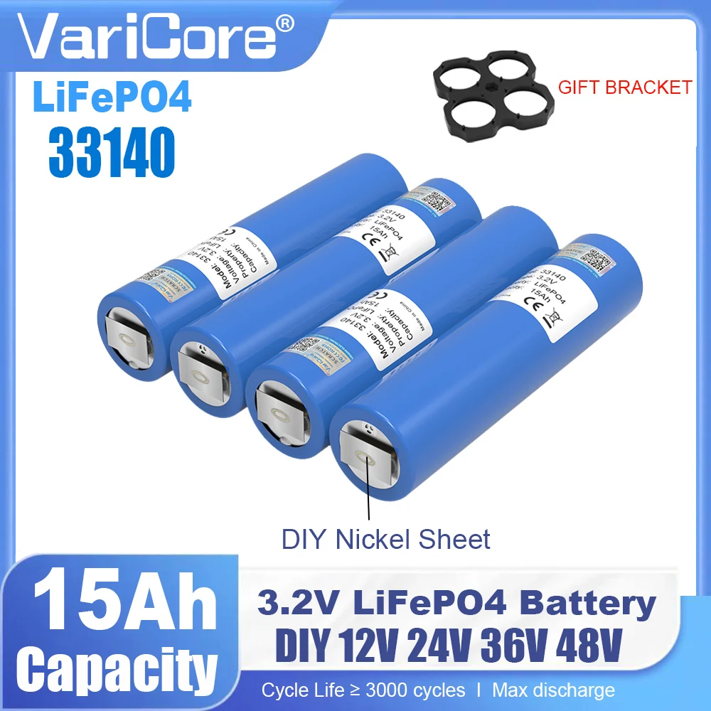1-6pcs VariCore 3.2V 15Ah LiFePO4 Battery C33 Lithium Phosphate for 4s 12V Motorcycle Car motor Modification Inverter batteries