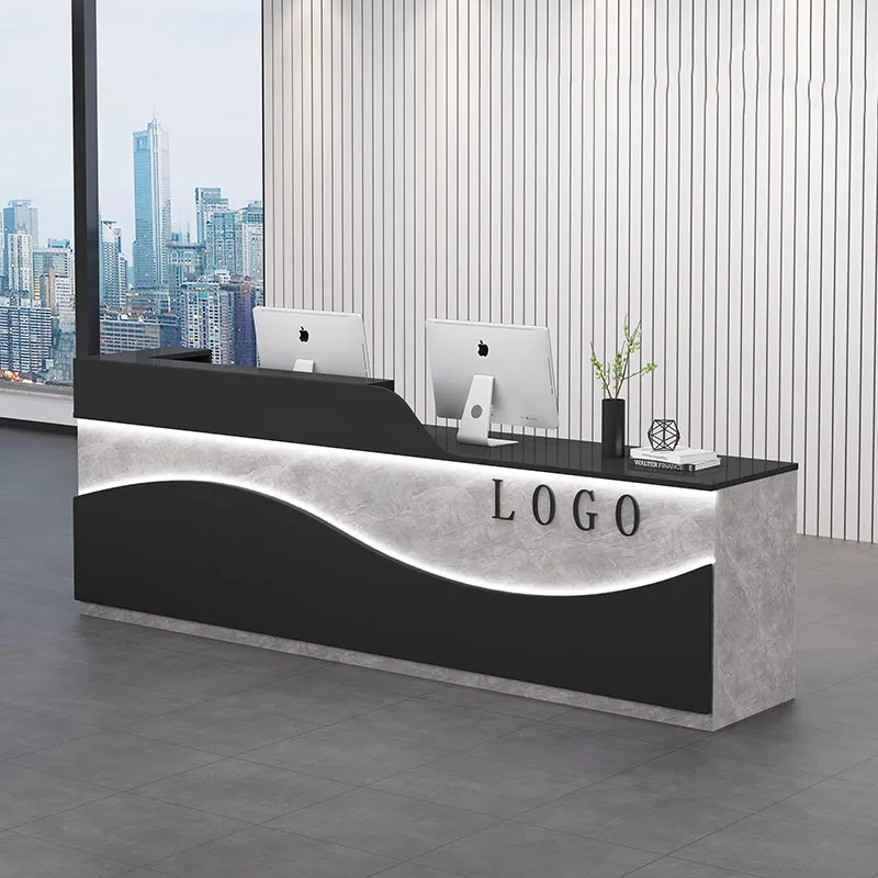مكاتب استقبال ذات تصميم طويل، متجر حديث، بار تجميل، مكاتب استقبال فاخرة لمطعم الفندق تعرض أثاث صالة Mostrador #3