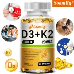 Vitamin D3+K2 Capsules - Vitamin D 5000IU Vitamin K2 (200MCG) - Immune Support Supplement, Bone and Joint Health