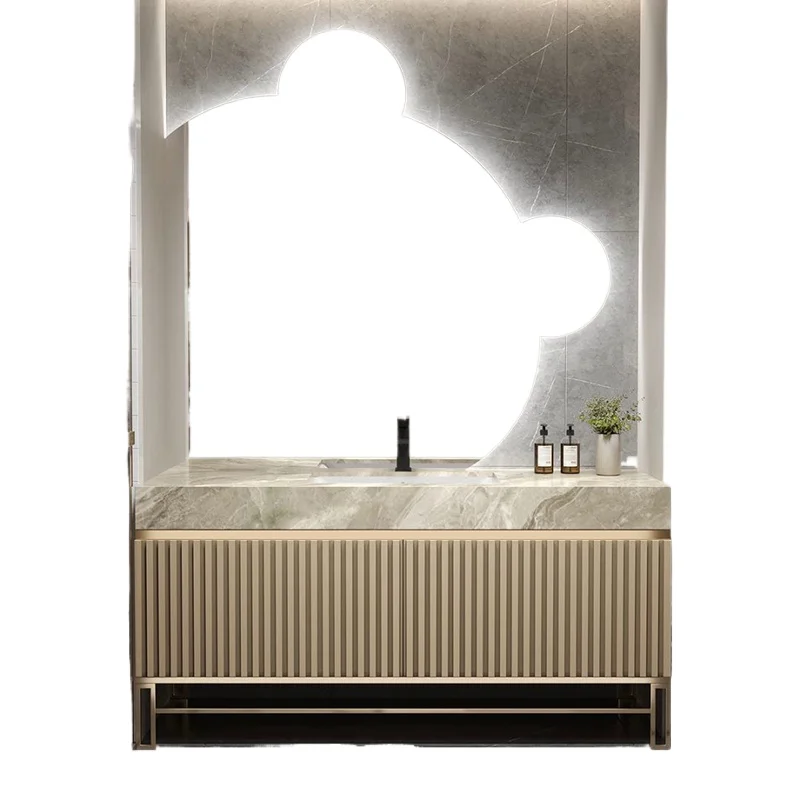 

Stylish luxury rectangular wall-mounted waterproof bathroom cabinet with mirror and basin