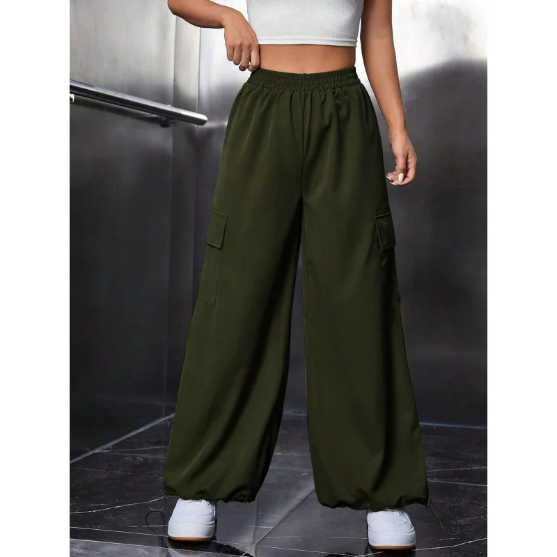 

YQ1-Women's Clothing2025Autumn Winter New Elastic Waist Loose Casual Wide-Leg Sports Cargo Pants Jogger Long Pants