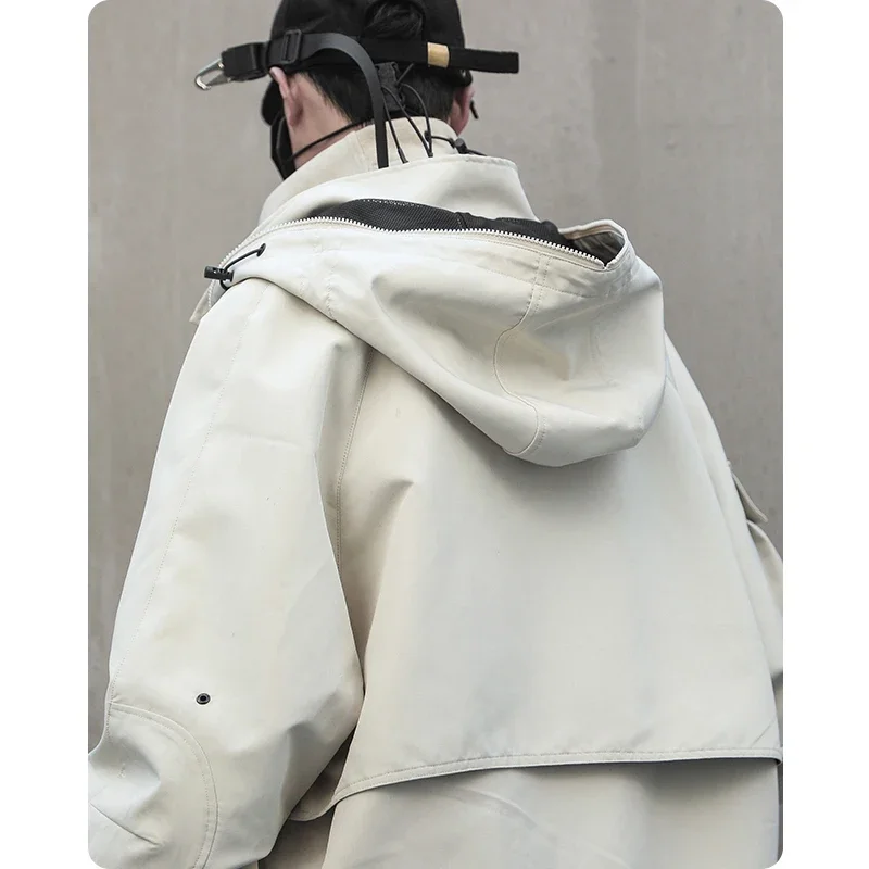 Functional Style Stand Collar Hooded Stormsuit Loose Retro Highstreet Unisex Men'S Clothes Harajuku Oversize Streetwear Lovers