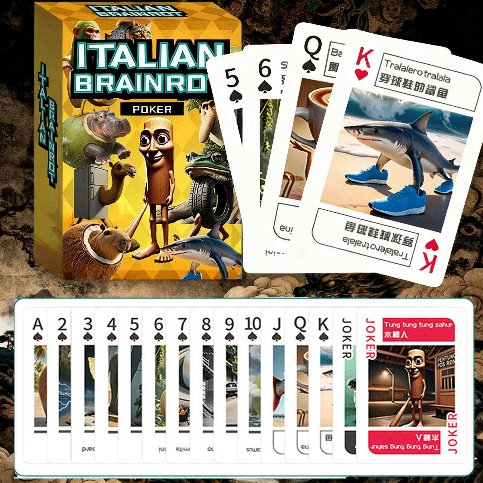 

54 шт., итальянские игральные карты Brainrot Poker, абстрактные забавные Pokercard Tung Tung Sahur Tralalero Tralala, коллекционные карты для игр